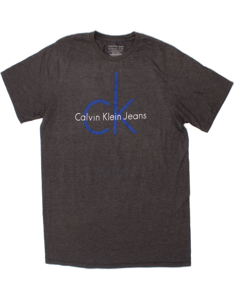 CALVIN KLEIN JEANS Boys Graphic T-Shirt Top 15-16 Years XL Grey Cotton Vintage Calvin Klein Jeans and Second-Hand Calvin Klein Jeans from Messina Hembry 