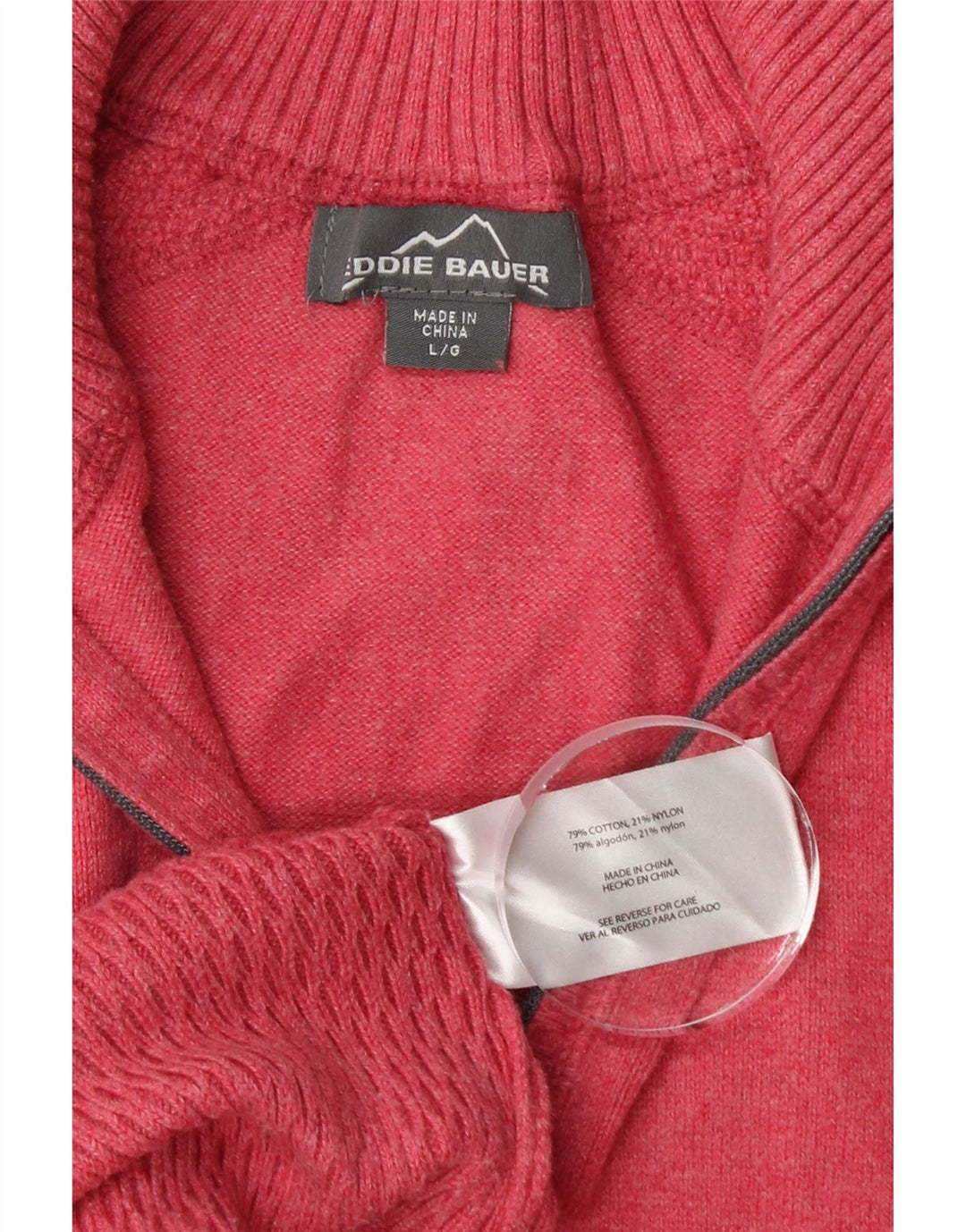 EDDIE BAUER Womens Zip Neck Jumper Sweater UK 16 Large Pink Cotton