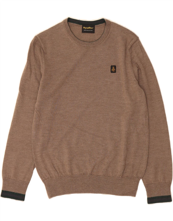 REFRIGIWEAR Womens Crew Neck Jumper Sweater UK 12 Large Brown Wool Vintage Refrigiwear and Second-Hand Refrigiwear from Messina Hembry 