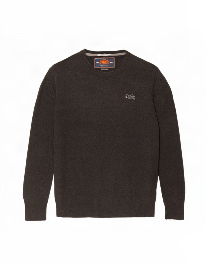 Superdry Mens Crew Neck Jumper Sweater Large Brown Cotton