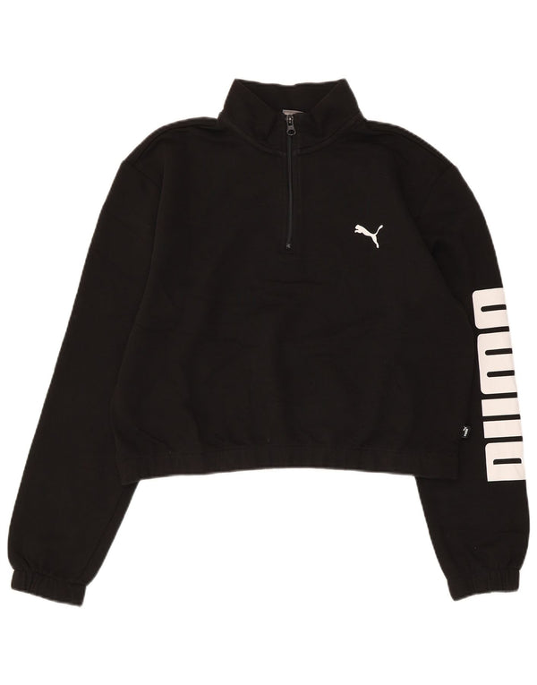 Puma Womens Graphic Zip Neck Sweatshirt Jumper UK 16 Large Black Cotton