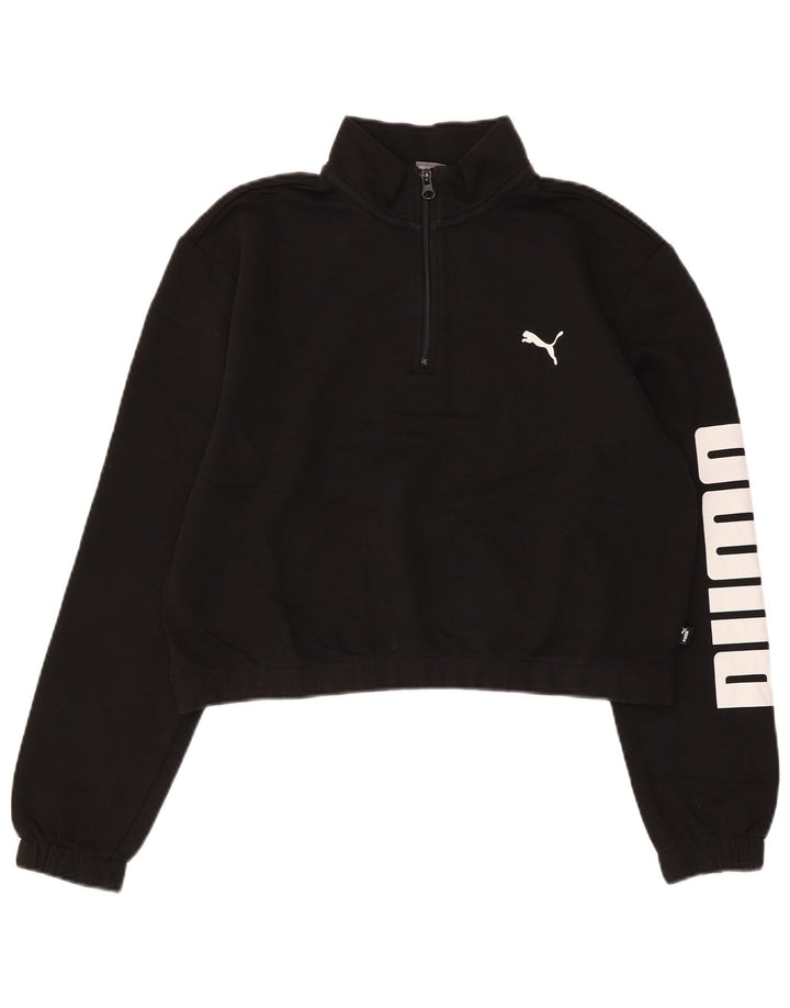 Puma Womens Graphic Zip Neck Sweatshirt Jumper UK 16 Large Black Cotton