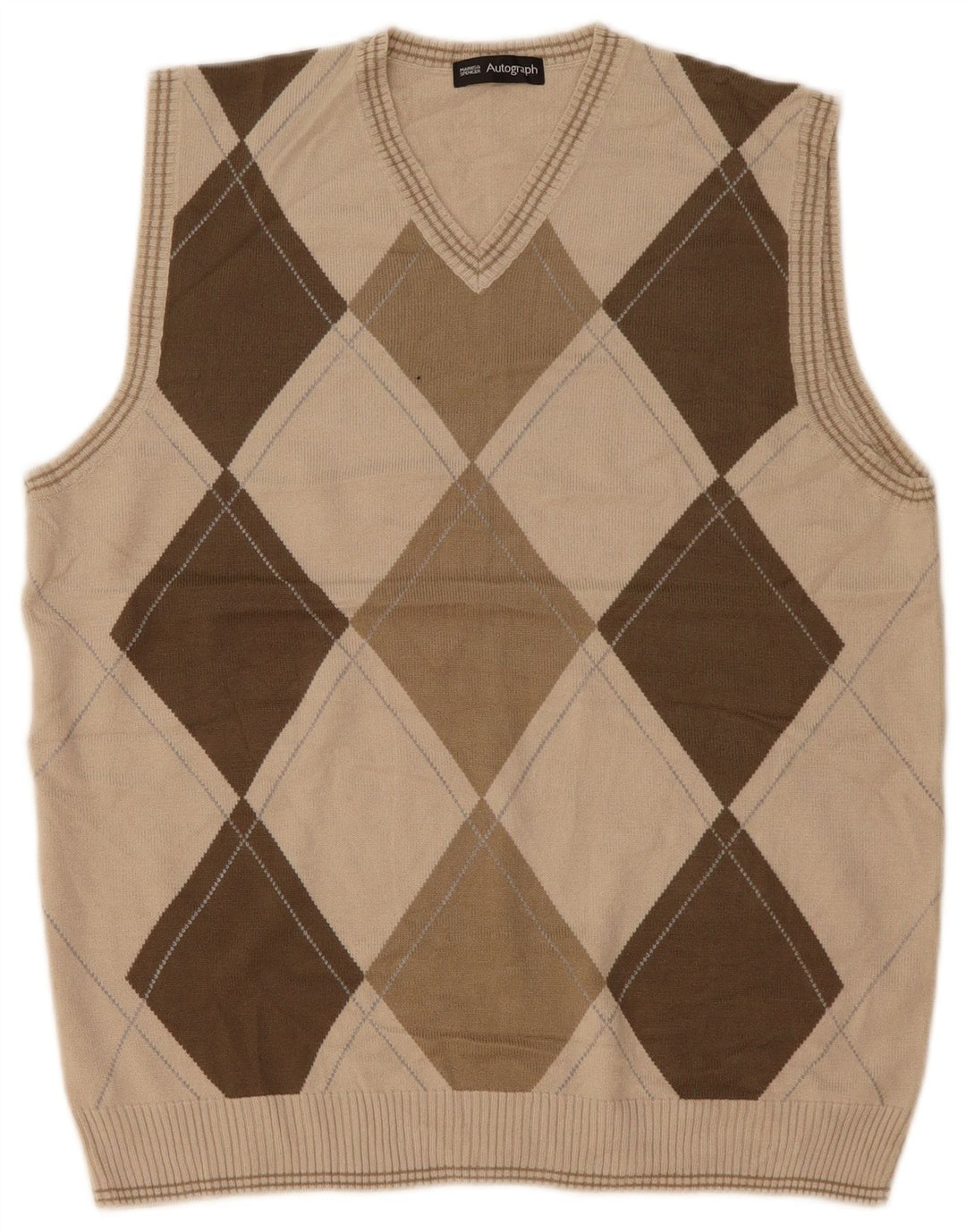 Marks & Spencer Mens Autograph Vest Tank Top Medium Beige Argyle/Diamond