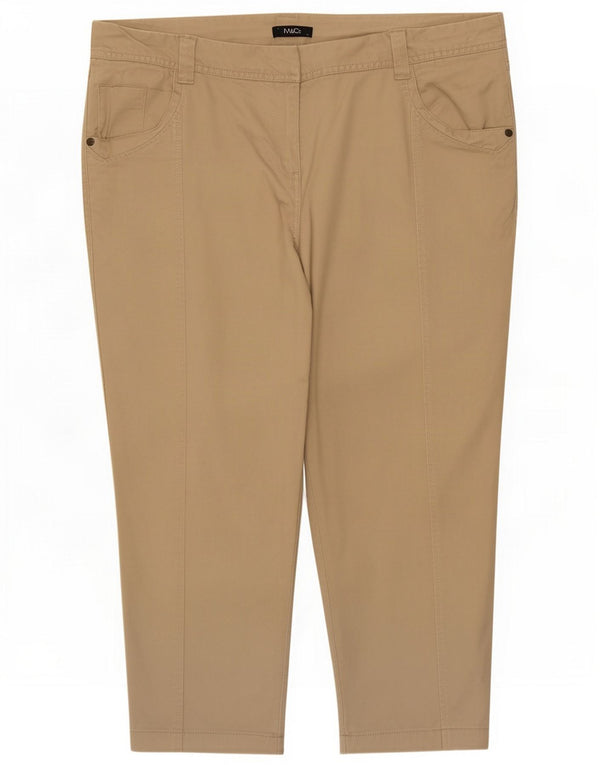 M&Co Womens Capri Trousers UK 16 Large W34 L22 Beige Cotton