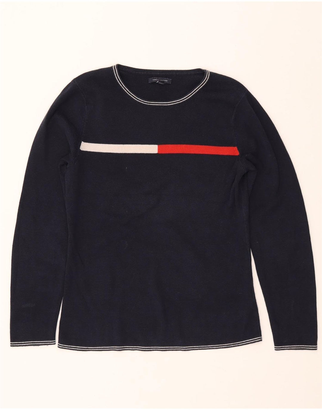 TOMMY HILFIGER Womens Boat Neck Jumper Sweater UK 14 Large Navy Blue