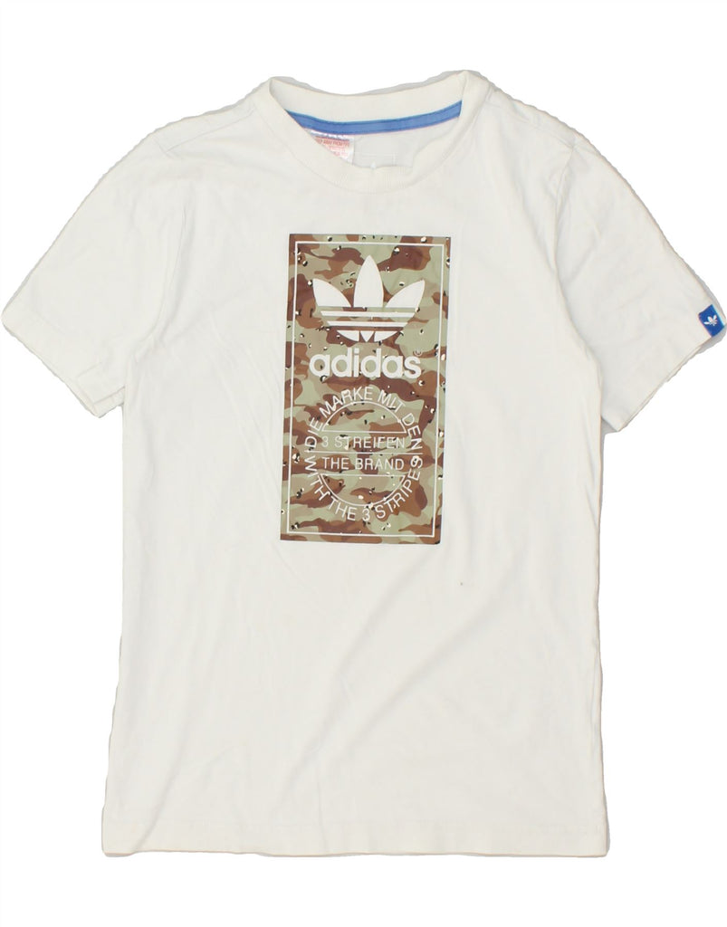 ADIDAS Boys Graphic T-Shirt Top 9-10 Years White Cotton | Vintage Adidas | Thrift | Second-Hand Adidas | Used Clothing | Messina Hembry 