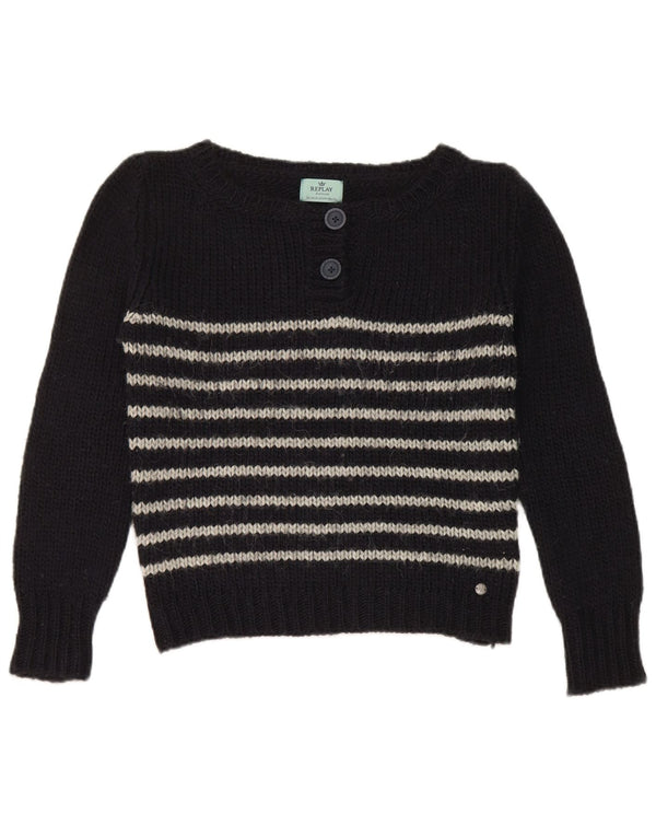 Replay Boys Boat Neck Jumper Sweater 10-11 Years Navy Blue Striped Acrylic