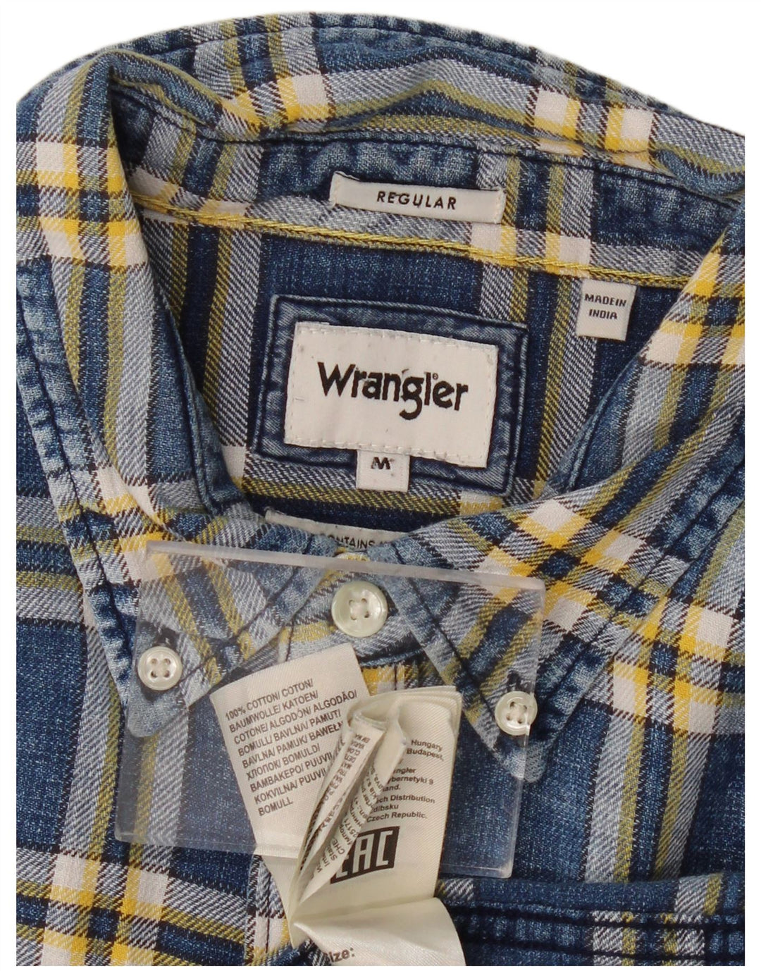 WRANGLER Mens Regular Fit Flannel Shirt Medium Navy Blue Check Cotton