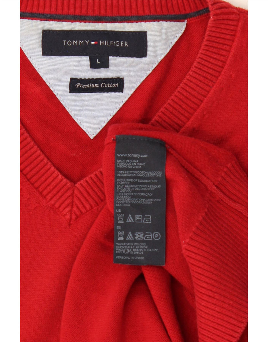 TOMMY HILFIGER Mens V-Neck Jumper Sweater Large Red Cotton Vintage Tommy Hilfiger and Second-Hand Tommy Hilfiger from Messina Hembry 
