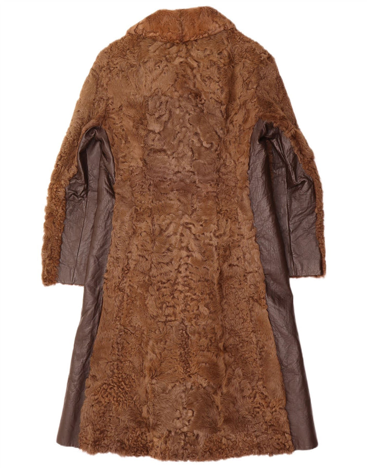 VINTAGE Womens Fur Overcoat UK 10 Small Brown