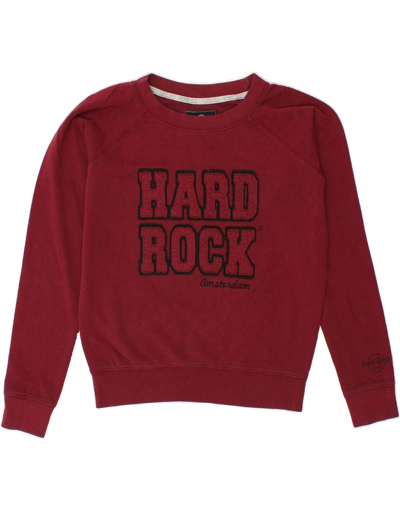 HARD ROCK CAFE Womens Amsterdam Graphic Sweatshirt Jumper UK 14 Medium Red | Vintage Hard Rock Cafe | Thrift | Second-Hand Hard Rock Cafe | Used Clothing | Messina Hembry 