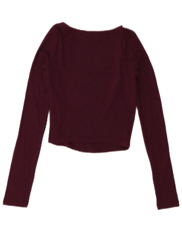 Zara Womens Crop Top Long Sleeve UK 8 Small Purple Cotton