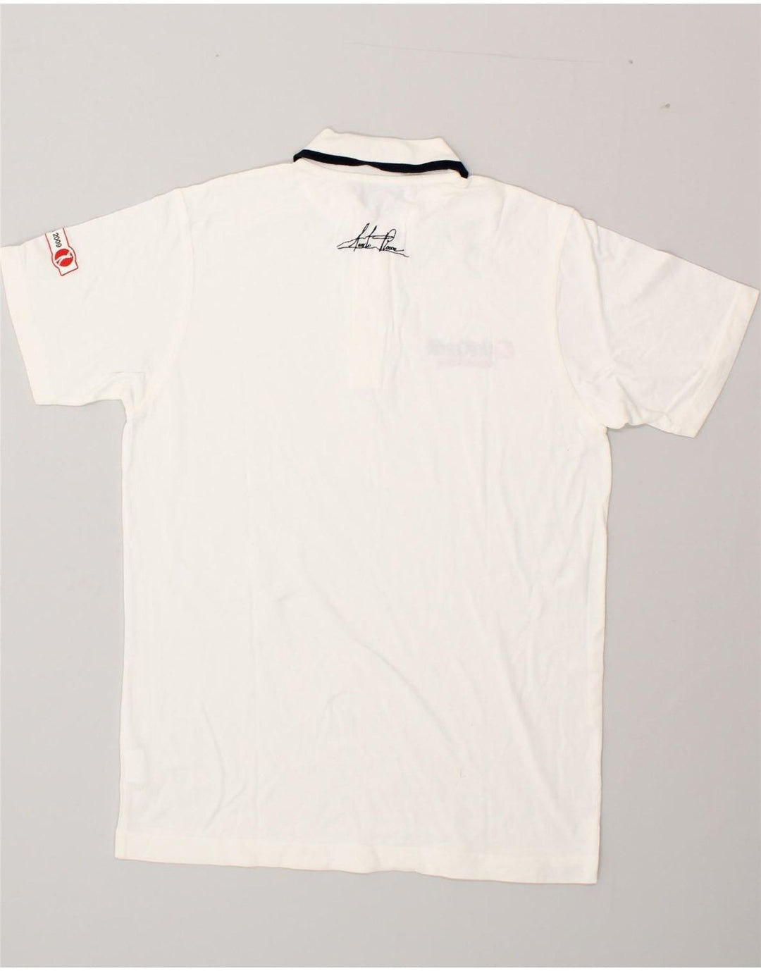 COLMAR Mens Graphic Polo Shirt Small White Cotton Vintage Colmar and Second-Hand Colmar from Messina Hembry 