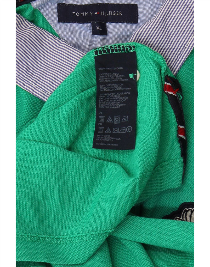 TOMMY HILFIGER Mens Graphic Rugby Polo Shirt XL Green Cotton Vintage Tommy Hilfiger and Second-Hand Tommy Hilfiger from Messina Hembry 