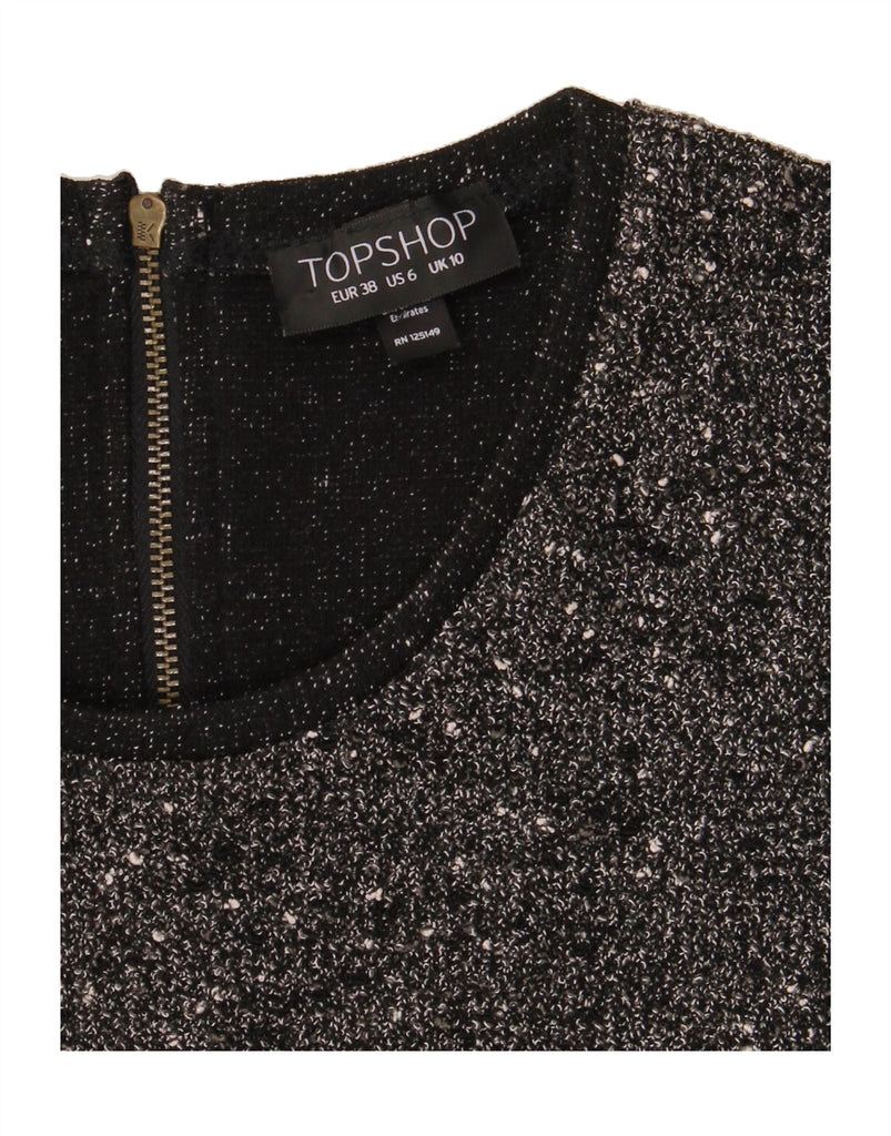 TOPSHOP Womens Long Sleeve Sheath Dress UK 10 Small Black Flecked Vintage Topshop and Second-Hand Topshop from Messina Hembry 