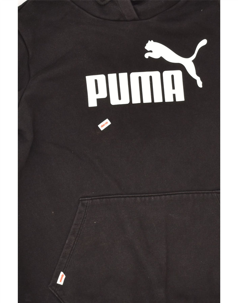 PUMA Womens Graphic Hoodie Jumper UK 14 Medium Black Cotton | Vintage Puma | Thrift | Second-Hand Puma | Used Clothing | Messina Hembry 