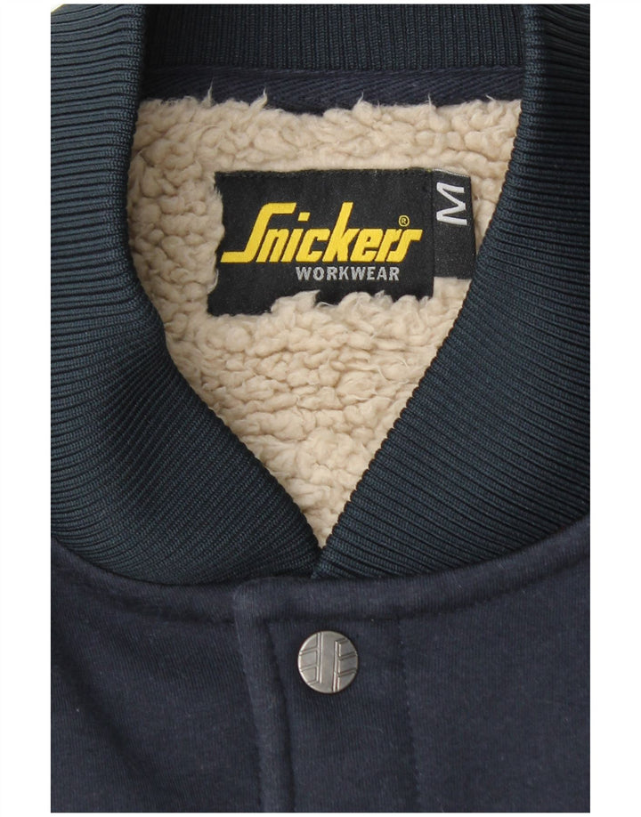 SNICKERS Mens Workwear Sherpa Varsity Jacket UK 38 Medium Navy Blue Cotton