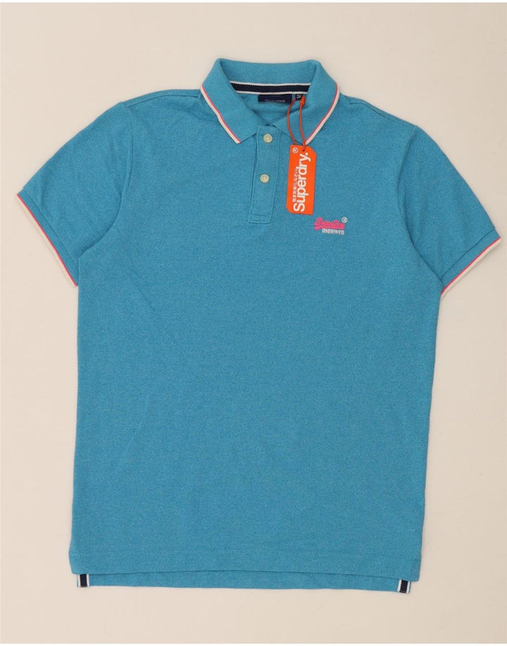 Superdry Mens Polo Shirt Large Blue Flecked Cotton