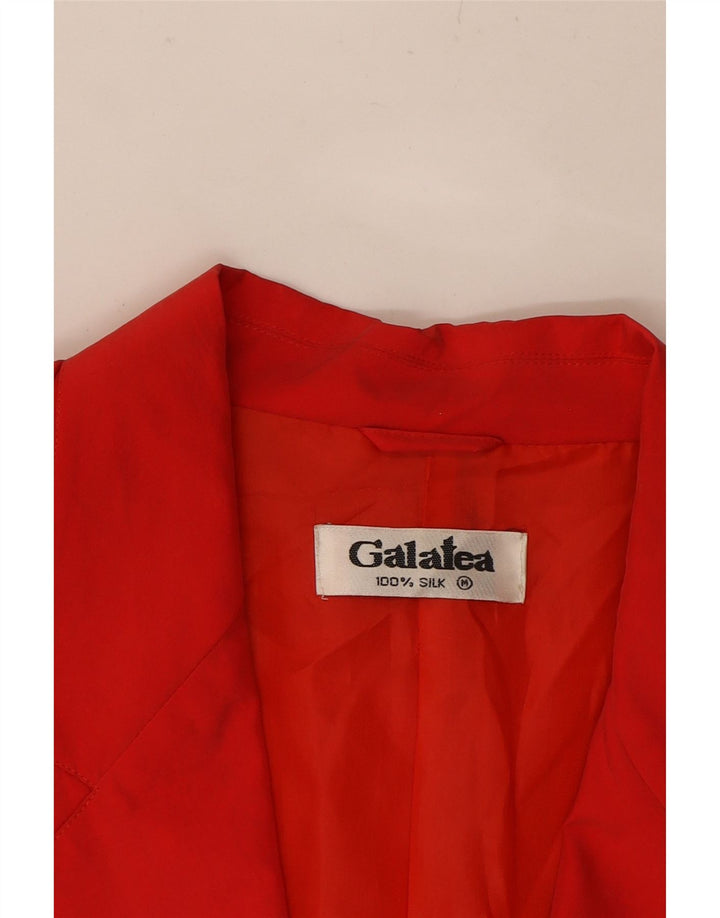VINTAGE Womens 2 Button Blazer Jacket UK 14 Medium Red Silk Vintage Vintage and Second-Hand Vintage from Messina Hembry 