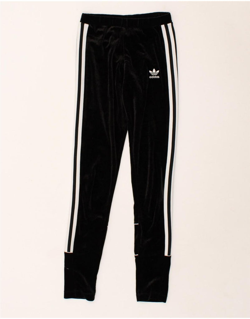 ADIDAS Womens Velour Tracksuit Trousers UK 4 XS Black Polyester | Vintage Adidas | Thrift | Second-Hand Adidas | Used Clothing | Messina Hembry 