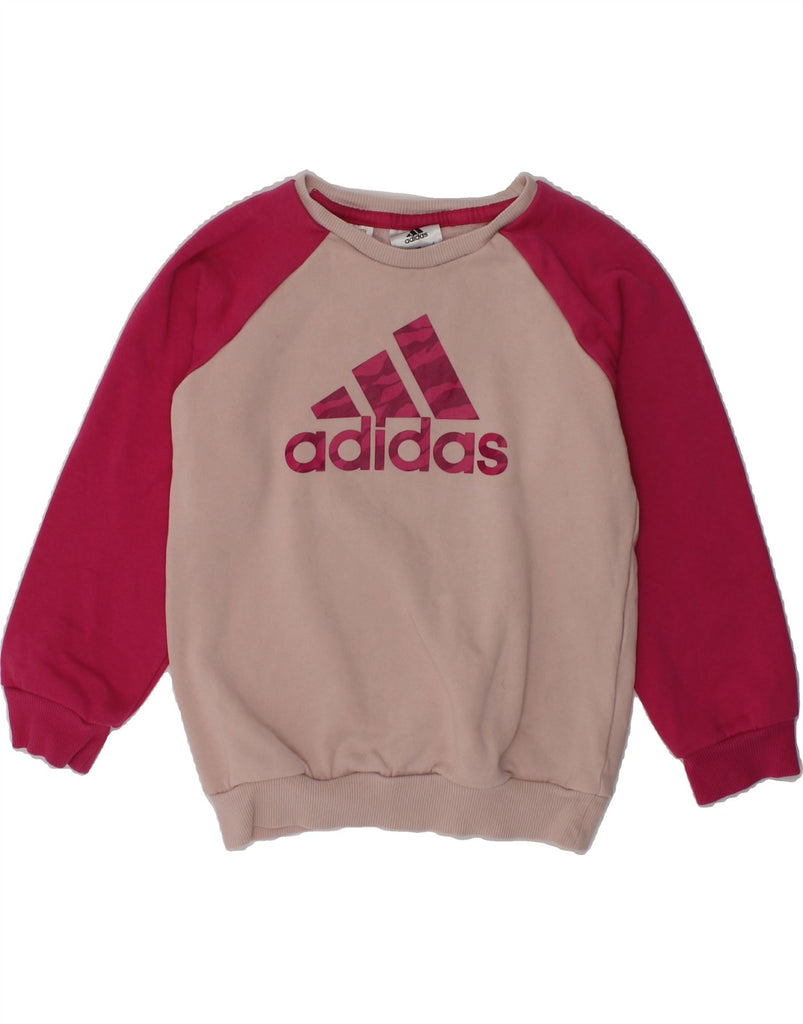 ADIDAS Girls Graphic Sweatshirt Jumper 2-3 Years Pink Colourblock Cotton | Vintage Adidas | Thrift | Second-Hand Adidas | Used Clothing | Messina Hembry 