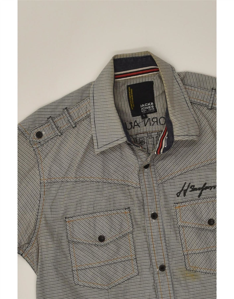 JACK & JONES Mens Graphic Short Sleeve Shirt Small Grey Check Cotton Vintage Jack & Jones and Second-Hand Jack & Jones from Messina Hembry 