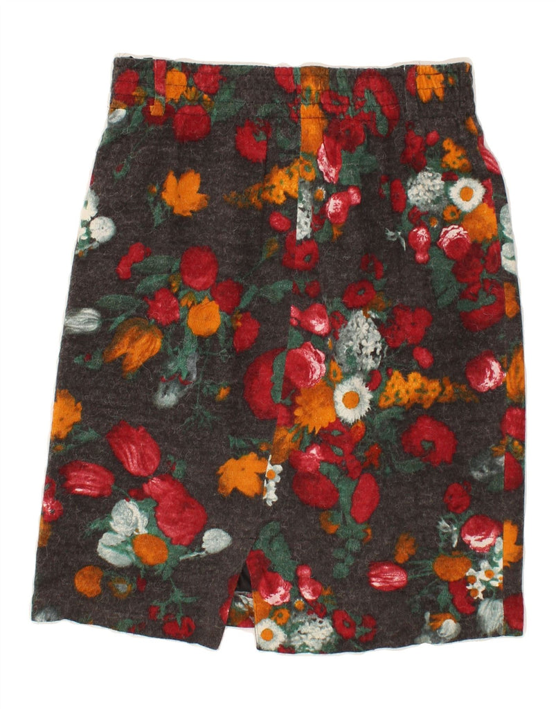 VINTAGE Womens Straight Skirt UK 12 Medium W28  Grey Floral Polyacrylic | Vintage Vintage | Thrift | Second-Hand Vintage | Used Clothing | Messina Hembry 