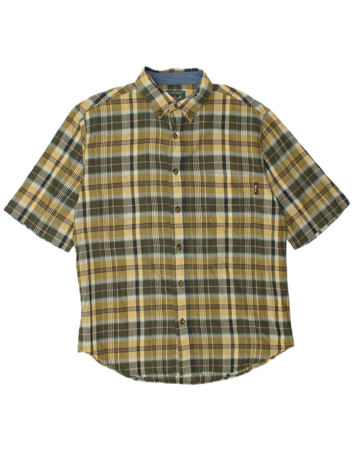 Woolrich Mens Short Sleeve Shirt Medium Khaki Check Cotton