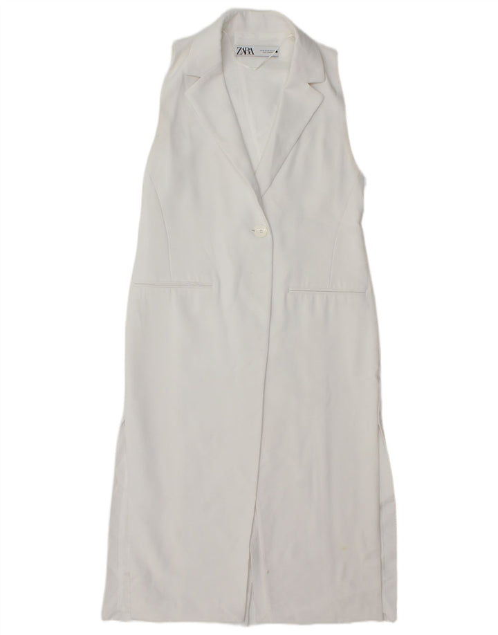 Zara Womens Regular Longline Waistcoat UK 6 XS White