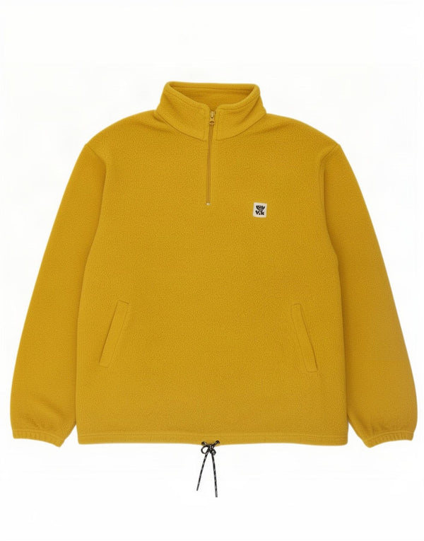 Lucy & Yak Mens Loose Fit Zip Neck Fleece Jumper Small Yellow Polyester