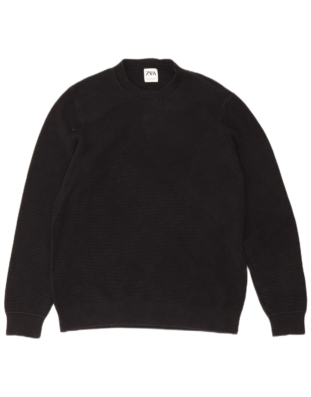 Zara Mens Crew Neck Jumper Sweater Medium Black Cotton