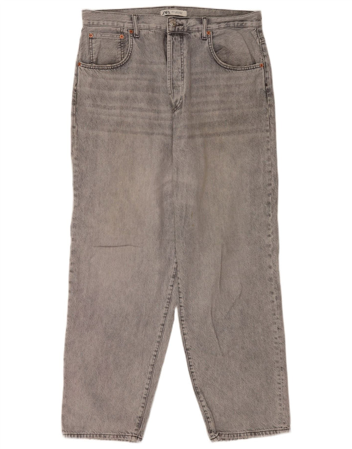 Zara Mens Straight Jeans EU 44 Large W34 L30 Grey Cotton