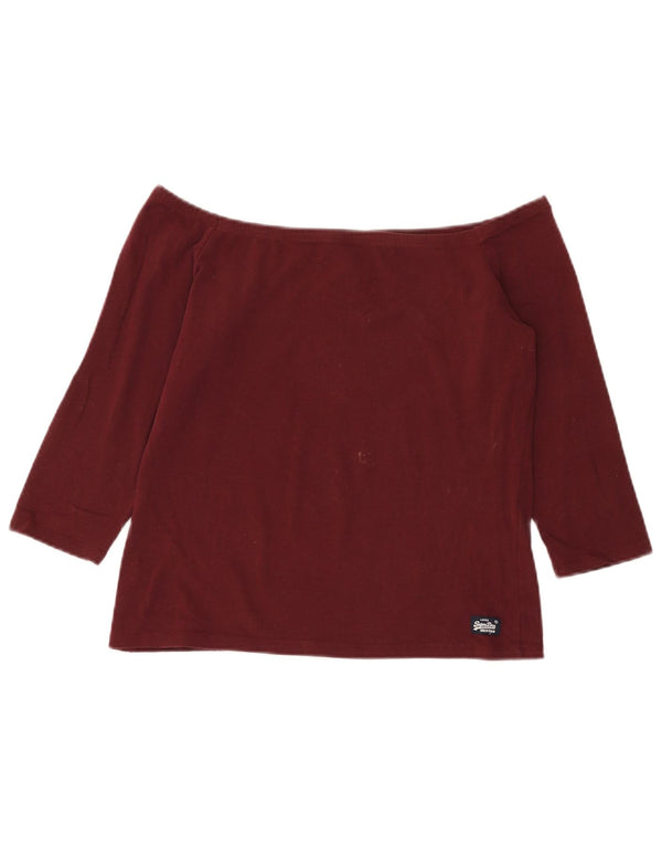 Superdry Womens Crop Off Shoulder Top 3/4 Sleeve UK 18 XL Burgundy Cotton
