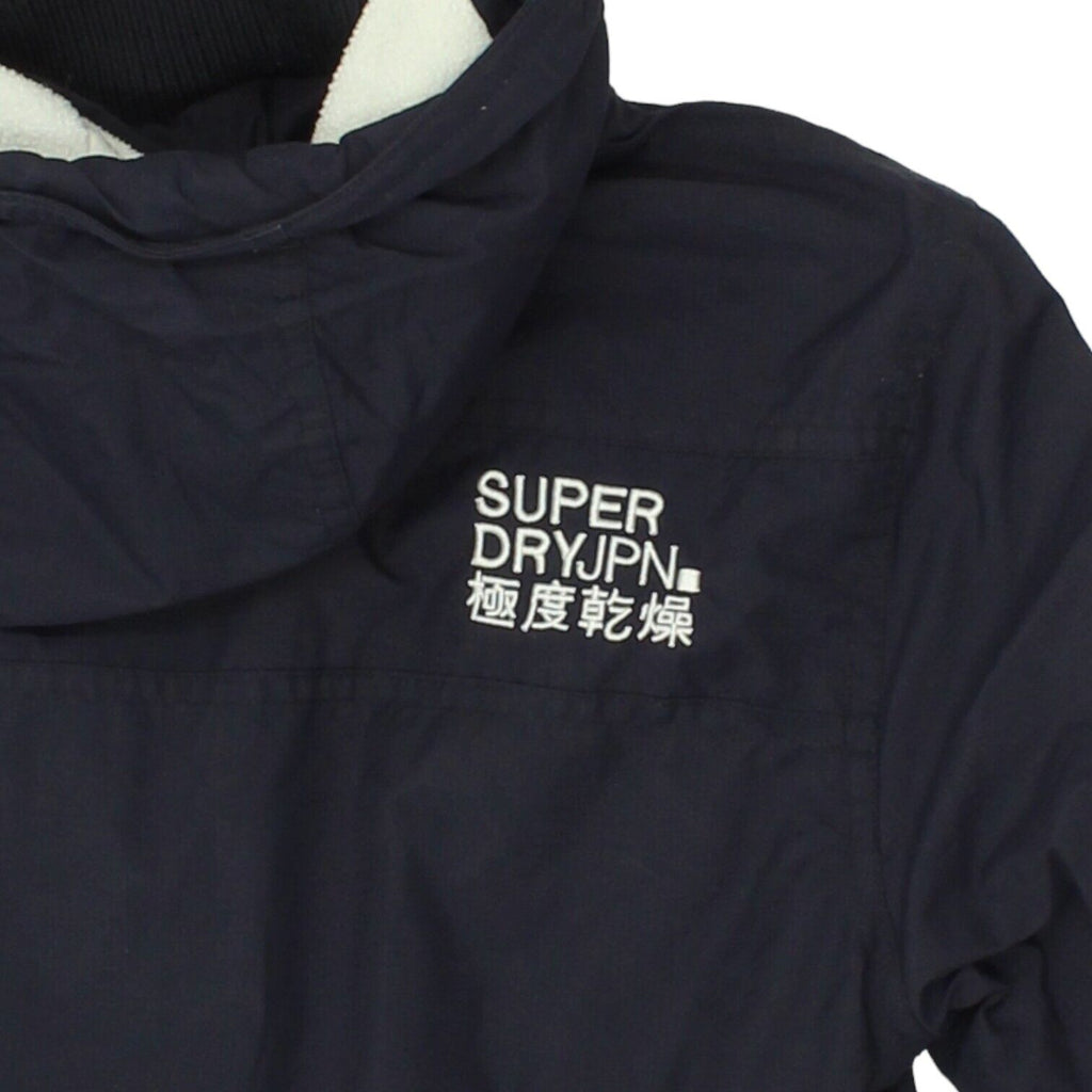 Superdry Windcheater Womens Navy Nylon Fleece Lined Jacket | Vintage Hooded VTG Vintage Messina Hembry and Second-Hand Messina Hembry from Messina Hembry 