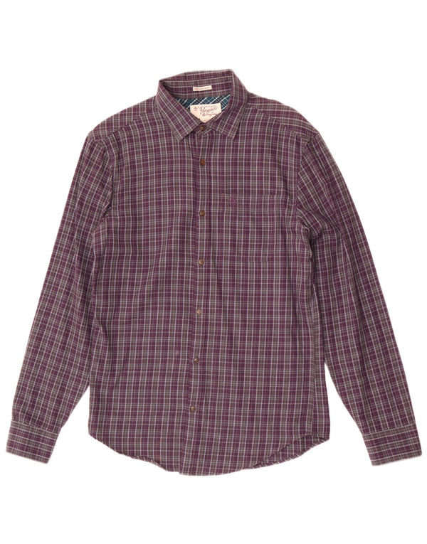 Penguin Mens Heritage Slim Fit Flannel Shirt Small Purple Check Cotton