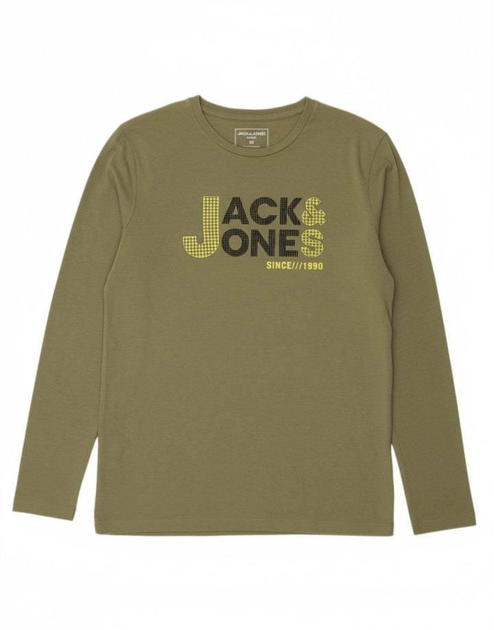 JACK & JONES Mens Graphic Top Long Sleeve Medium Khaki Cotton