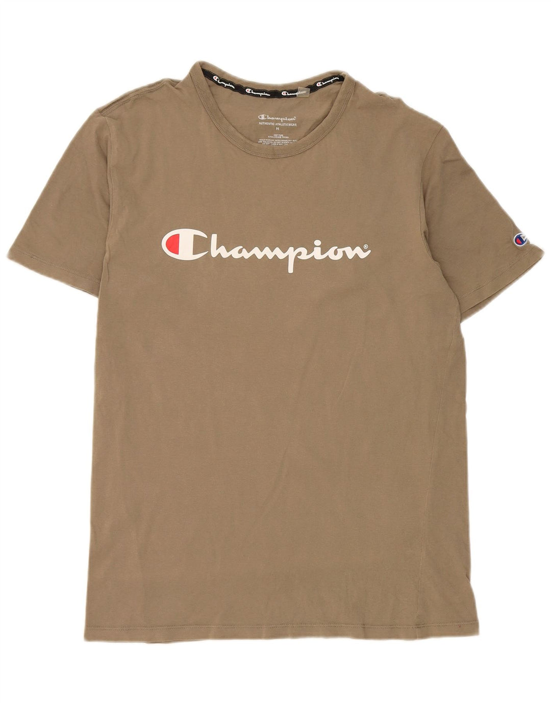 Champion Mens Graphic T-Shirt Top Medium Khaki Cotton
