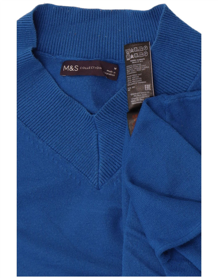 Marks & Spencer Womens V-Neck Jumper Sweater UK 14 Medium Blue Viscose