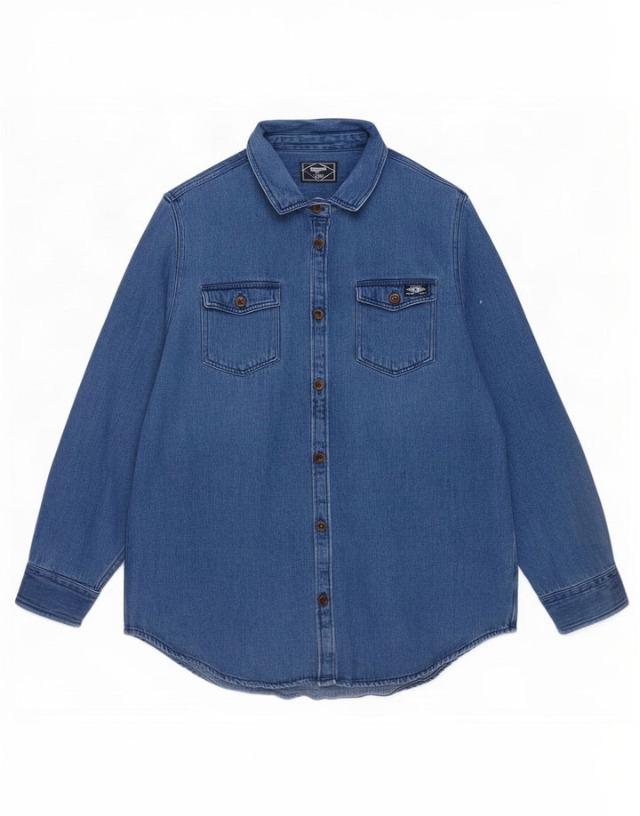 Superdry Womens Denim Shirt UK 16 Large Blue Cotton