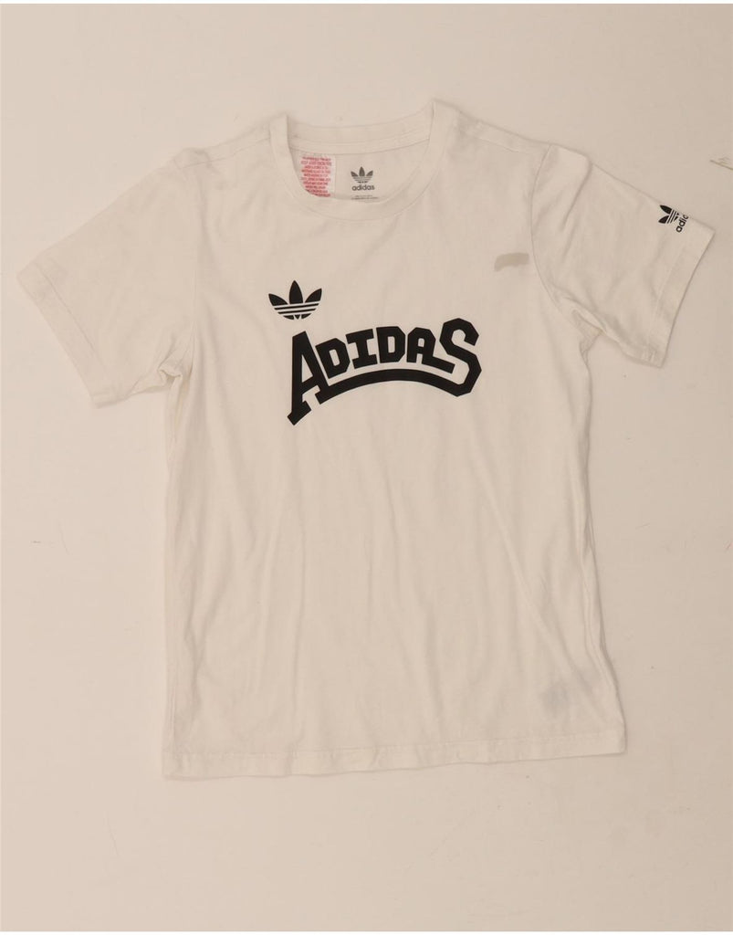 ADIDAS Boys Graphic T-Shirt Top 9-10 Years White Cotton Vintage Adidas and Second-Hand Adidas from Messina Hembry 