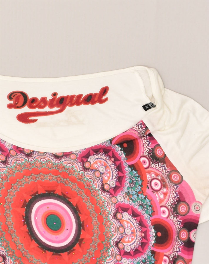 DESIGUAL Womens Graphic Top Long Sleeve UK 12 Medium White Viscose | Vintage Desigual | Thrift | Second-Hand Desigual | Used Clothing | Messina Hembry 