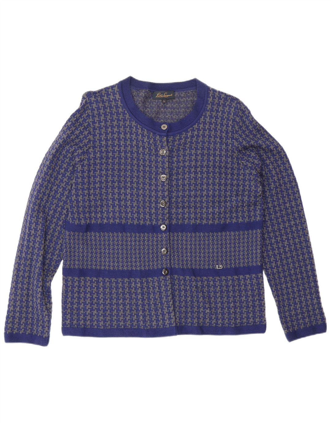 Luisa Spagnoli Womens Cardigan Sweater UK 16 Large Blue Houndstooth Wool