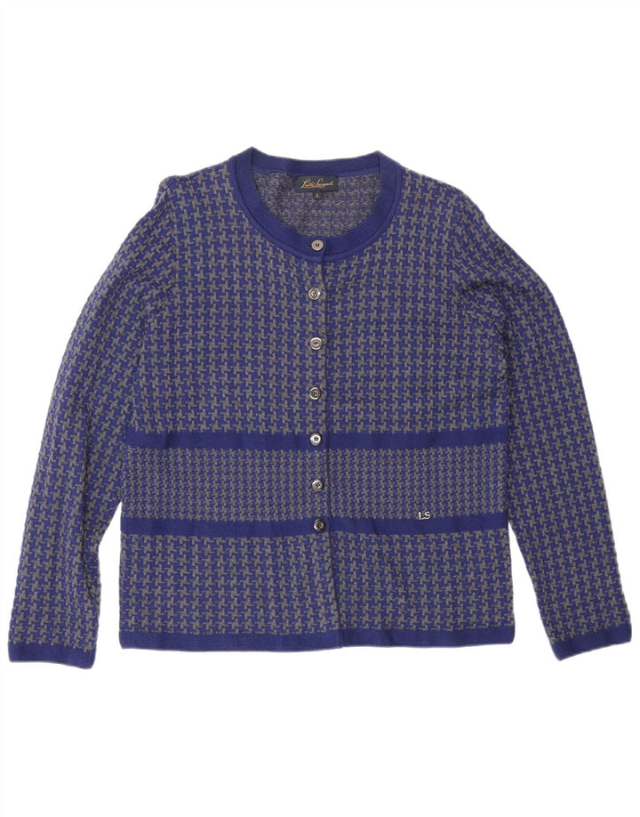 Luisa Spagnoli Womens Cardigan Sweater UK 16 Large Blue Houndstooth Wool