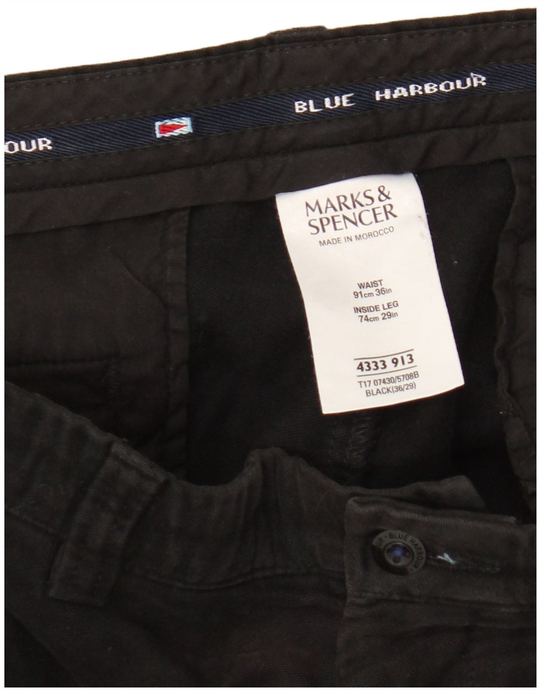 Marks & Spencer Mens Blue Harbour Capri Trousers W36 L23 Black Cotton
