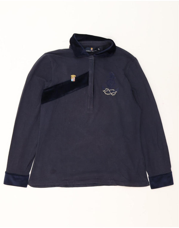 Marina Militare Womens Graphic Long Sleeve Polo Shirt UK 18 XL Navy Blue