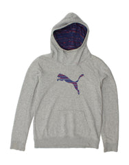 PUMA Girls Graphic Hoodie Jumper 15-16 Years Grey Cotton