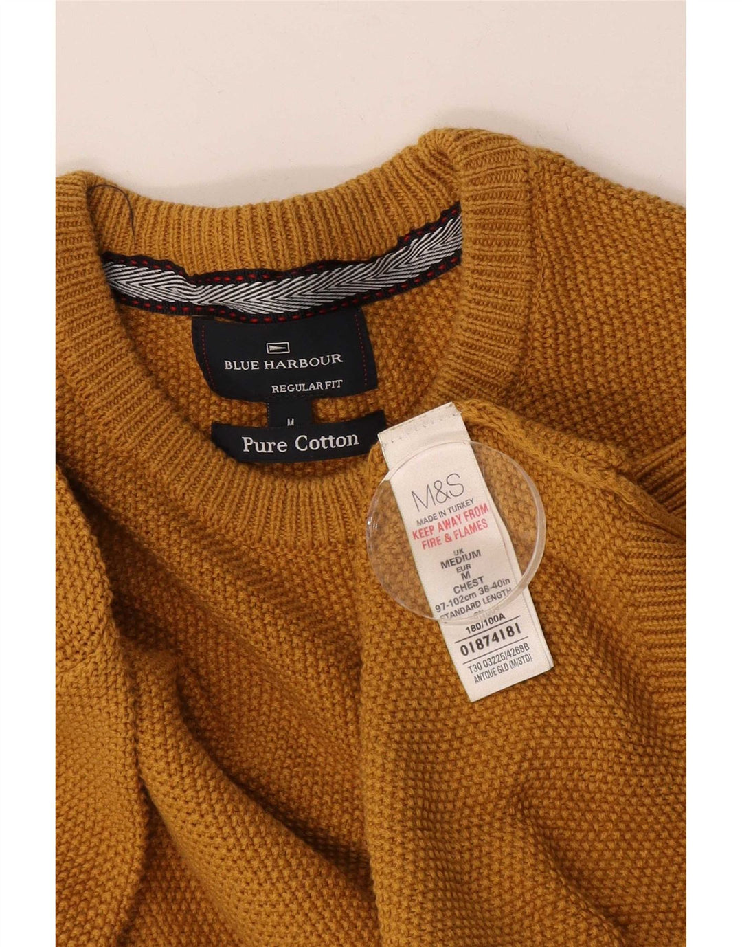 Marks & Spencer Mens Blue Harbour Crew Neck Jumper Sweater Medium Yellow