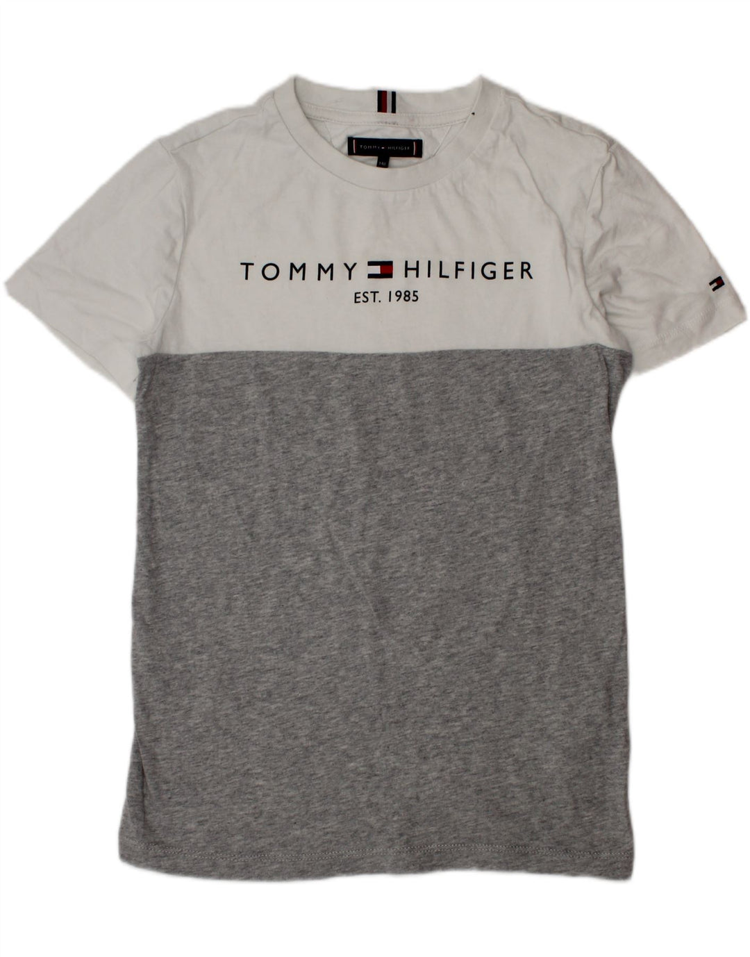 TOMMY HILFIGER Boys Graphic T-Shirt Top 9-10 Years Grey Colourblock Cotton