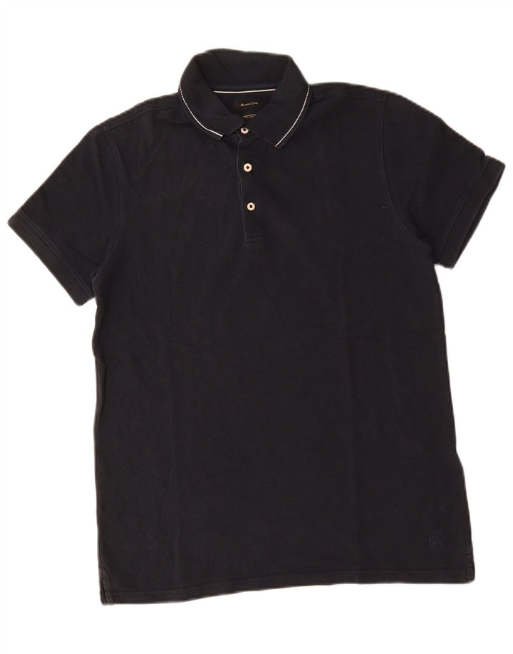 Massimo Dutti Mens Polo Shirt Medium Navy Blue Cotton