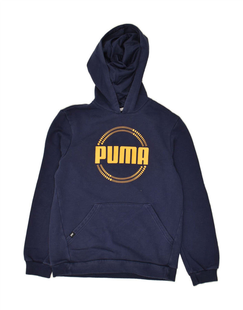 PUMA Boys Graphic Hoodie Jumper 13-14 Years Navy Blue Cotton | Vintage Puma | Thrift | Second-Hand Puma | Used Clothing | Messina Hembry 